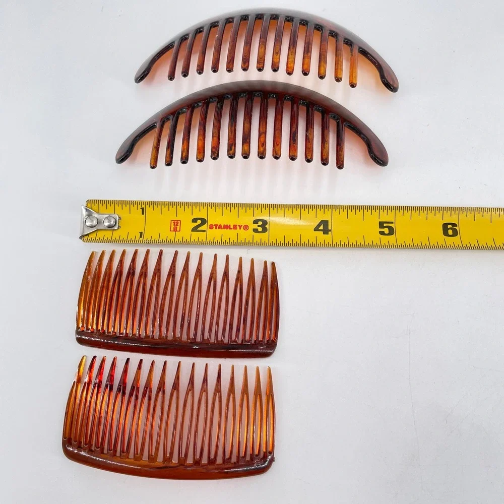 Vintage Goody Faux Tortoiseshell Hair Combs Set of 4 Amber Brown Retro Style